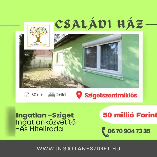 Eladó családi ház, Szigetszentmiklós 2+1 szoba 80 m² 50 M Ft