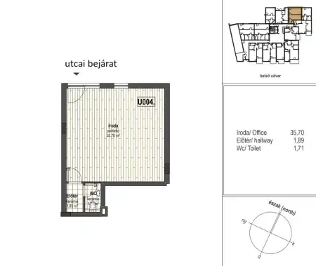 Eladó iroda földszinti, utcai, Budapest, IX. kerület 1 szoba 39 m² 43.9725 M Ft