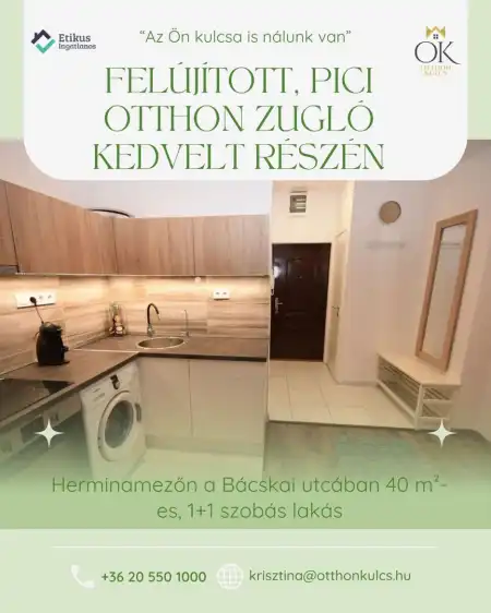 Eladó téglalakás, Budapest, XIV. kerület 1+1 szoba 40 m² 60 M Ft