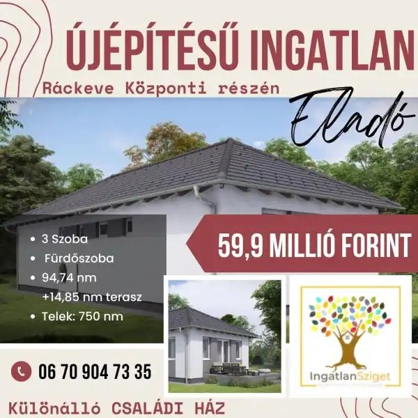 Eladó újépítésű családi ház, Ráckeve 3 szoba 95 m² 59.9 M Ft