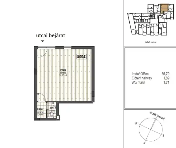 Eladó újszerű iroda földszinti, utcai, Budapest, IX. kerület 1 szoba 39 m² 42.042 M Ft
